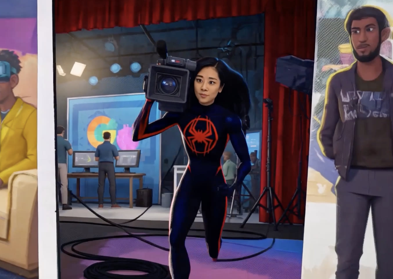 Jenny Woo stepping through panels of television production worlds