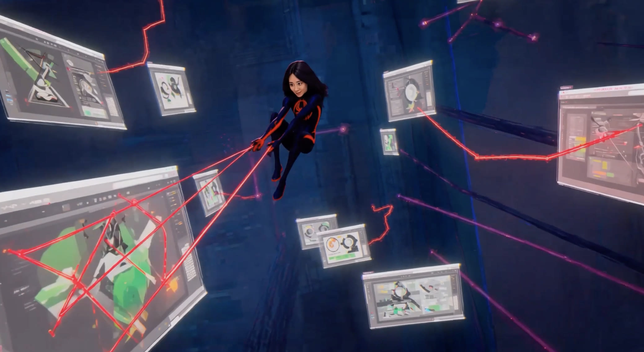 Jenny Woo swinging through a digital space filled with creative tools