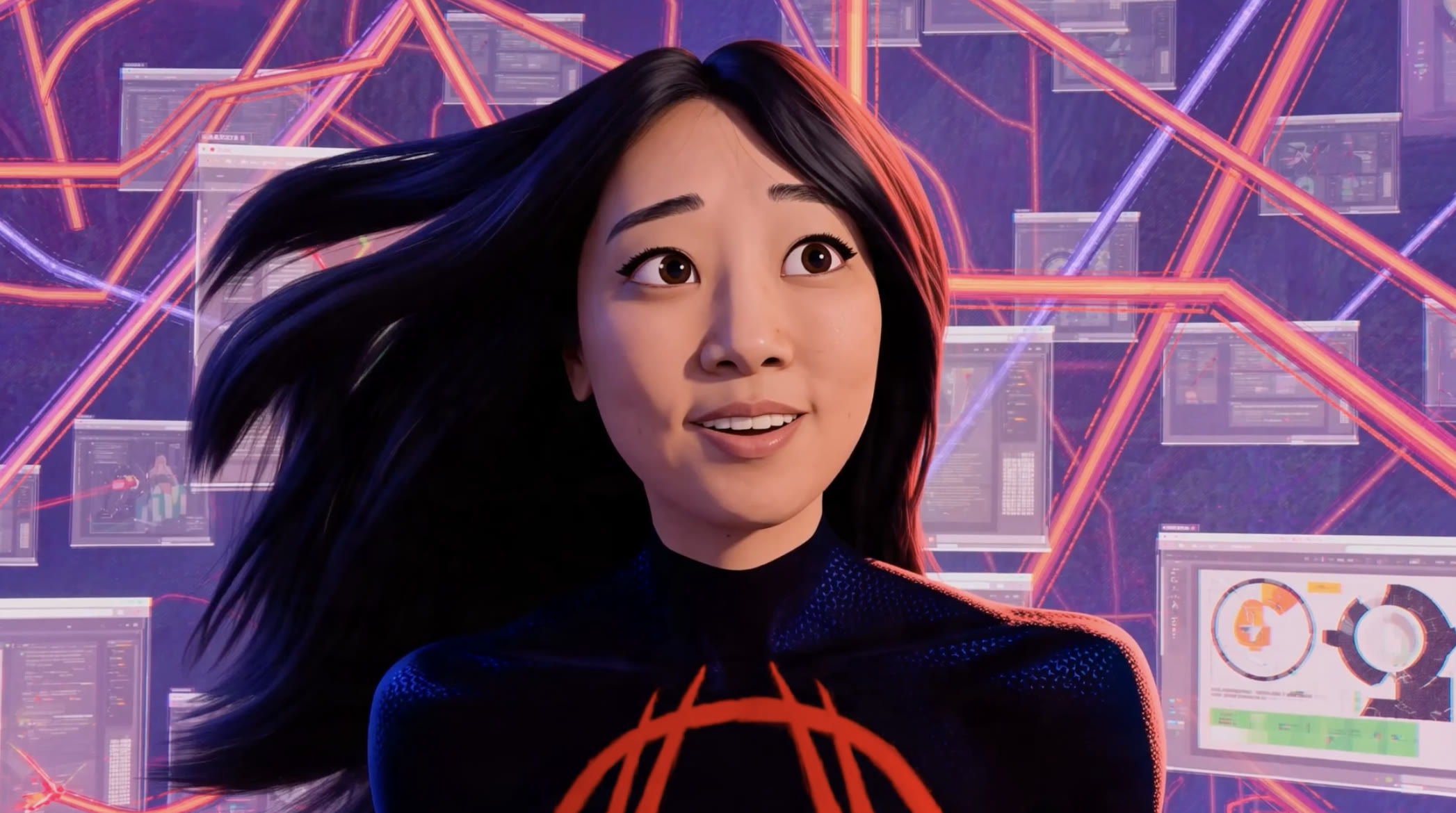 Jenny Woo smiling in a vivid digital creative world